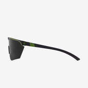 Electric Cove sunglass. Black and green frame with grey lenses. Sporty lightweight frame and polycarbonate lenses